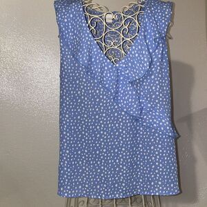 Womans Finn & Grace Top Size L Light Blue/White Dot 100% Polyester